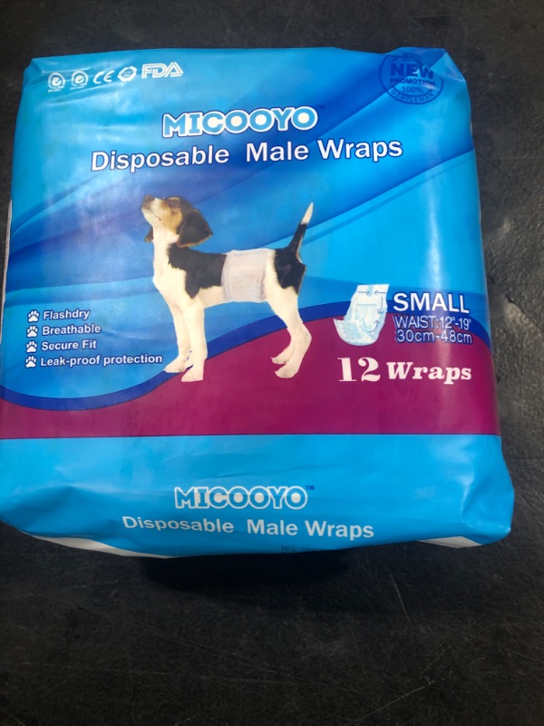 Photo 2 of MICOOYO Disposable Male Dog Wraps, Puppy Diapers Male, Dog Diapers Male Fit in Excitable Urination, Incontinence, Male Marking 12pcs (S)