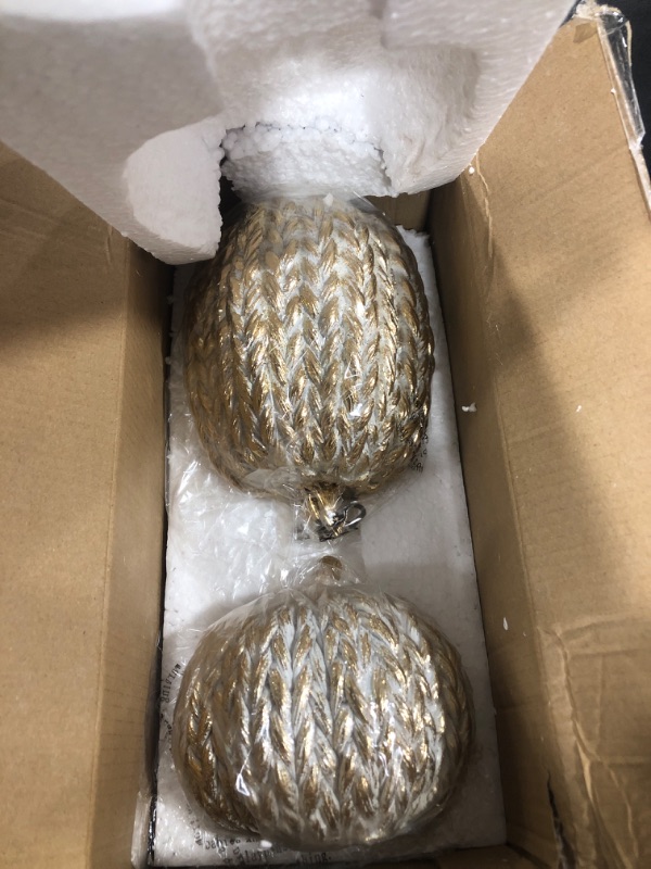 Photo 2 of 2 PCS Fall Pumpkin Decor, Gold Resin Pumpkin Figurines, Fall Decorations for Home, Rustic Farmhouse Neutral Artificial Pumpkin Statues for Thanksgiving, Table Centerpieces, Autumn, Harvest (Ribbed)