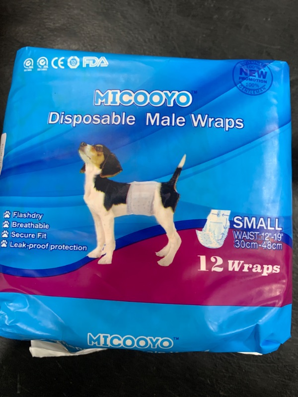 Photo 2 of MICOOYO Disposable Male Dog Wraps, Puppy Diapers Male, Dog Diapers Male Fit in Excitable Urination, Incontinence, Male Marking 12pcs (S)