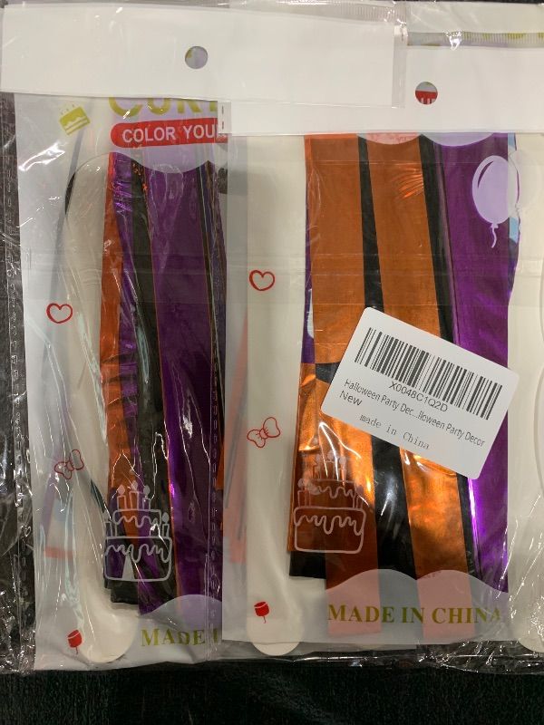 Photo 1 of 2 Pack 3.3 x 6.6 FT Ghost Foil Fringe Curtains Halloween Party Decorations, Orange Purple Black Halloween Backdrop Tinsel Curtains, Halloween Ghost BOO Photo Backdrop Streamer Halloween Party Decor
