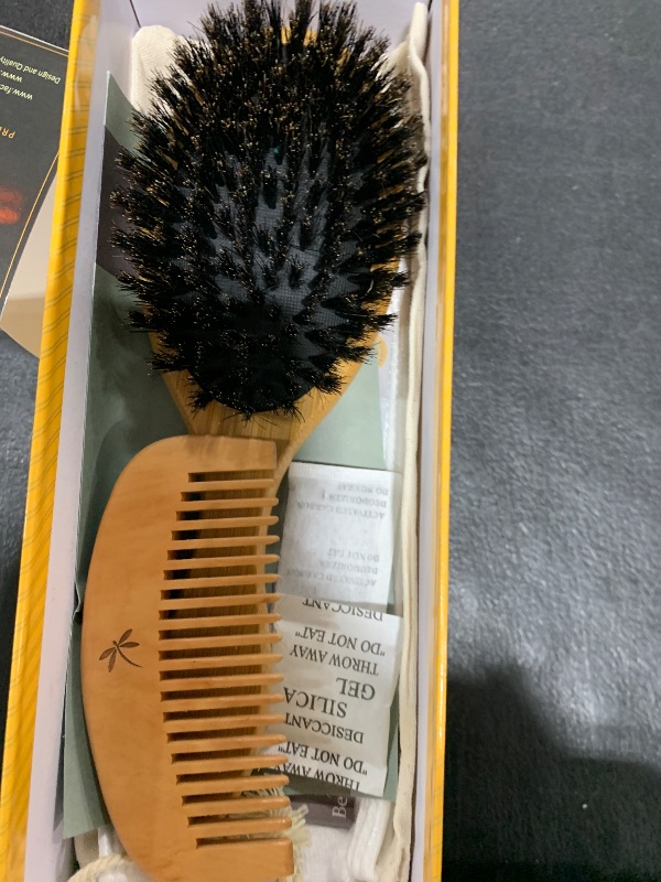 Photo 2 of 100% Boar Bristle Hair Brush for Women Set by Belula (L Size). Soft Natural Bristles for Thin and Fine Hair. Wooden Comb, Travel Bag and Spa Headband Included!