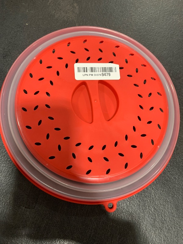Photo 1 of CasaCulina Collapsible Microwave Splatter Cover, Vented Microwave Lid with Hook Hole, Splatter Guard for Plate Dish Bowl, Vegetable Fruit Colander Multi-function Kitchen Gadget, BPA-Free (Red)