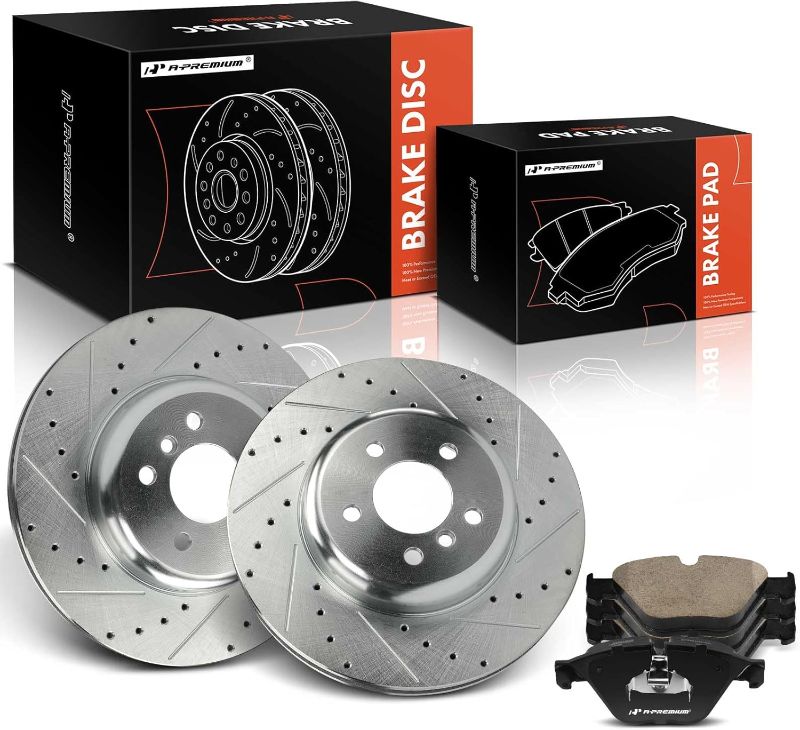 Photo 1 of A-Premium 13.70 in (348 mm) Front Drilled and Slotted Disc Brake Rotors + Ceramic Pads Kit Compatible with Select BMW Models - 535d, 535d xDrive, 535i, 535i xDrive, 640i, 640i Gran Coupe, 6-PC Set
