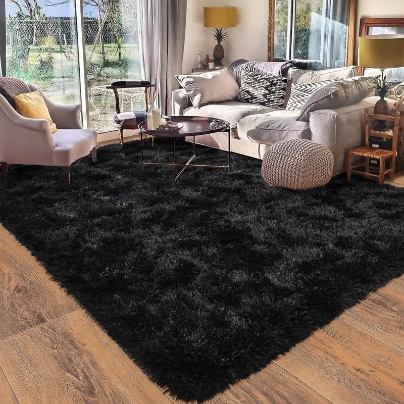 Photo 1 of Black Rug for Bedroom Living Room, Area Rugs 4x6 Fluffy Bedroom Rug Carpet, Soft Shaggy Modern Floor Rug for Kids Boys Girls Room, Plush Fuzzy Dorm Rug for Home Decor Aesthetic
