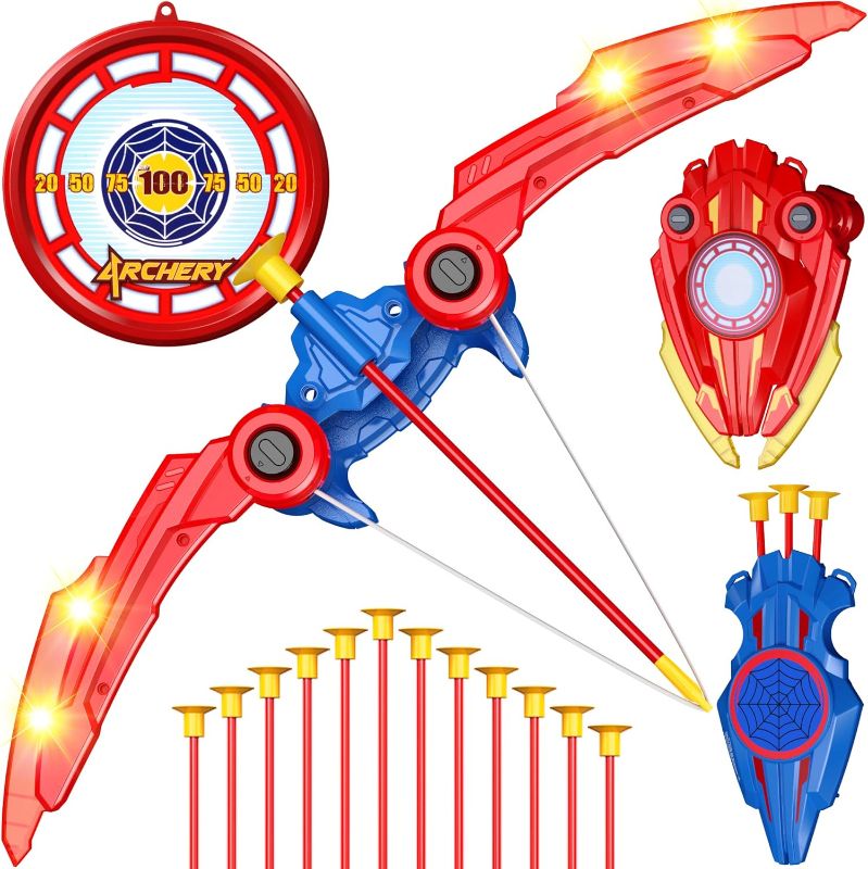 Photo 1 of 2 Pack Archery Shield Toy Set, LED Light Up Bow and Arrow for Kids with 12 Suction Cup Arrows and Target, Indoor Outdoor Games Gifts for Youth Teens Boys Girls Age 6 8 10 12 14
