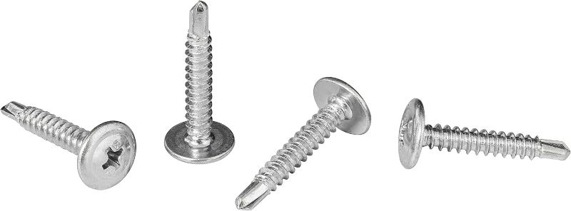 Photo 1 of #8 x 1" Phillips Modified Truss Head Self-Drilling Tek Screw, Zinc-Plated Steel for Sheet Metal Attaches Wire Lath to Metal Studs - Box of 100
