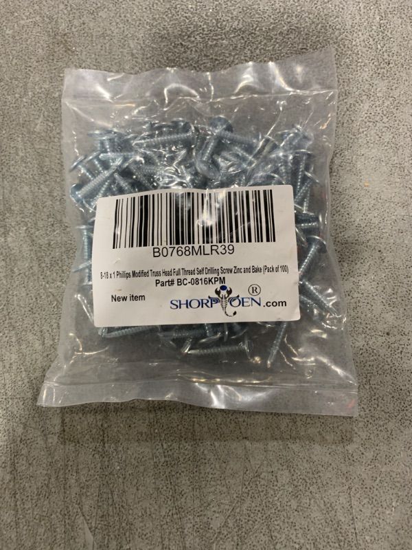 Photo 2 of #8 x 1" Phillips Modified Truss Head Self-Drilling Tek Screw, Zinc-Plated Steel for Sheet Metal Attaches Wire Lath to Metal Studs - Box of 100
