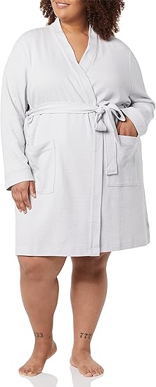 Photo 1 of Amazon Essentials Women's Lightweight Waffle Full-Length Robe (Available in Plus Size), Light Grey, Medium