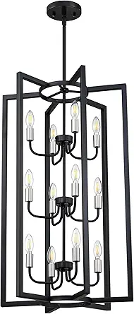 Photo 1 of 12 Light Rustic Kitchen Island Farmhouse Hanging Rustic Lantern Black Pendant Light Fixture,Brushed Nickel Finish Metal Frame for Entryway Dinning Room Bedroom Over Sink