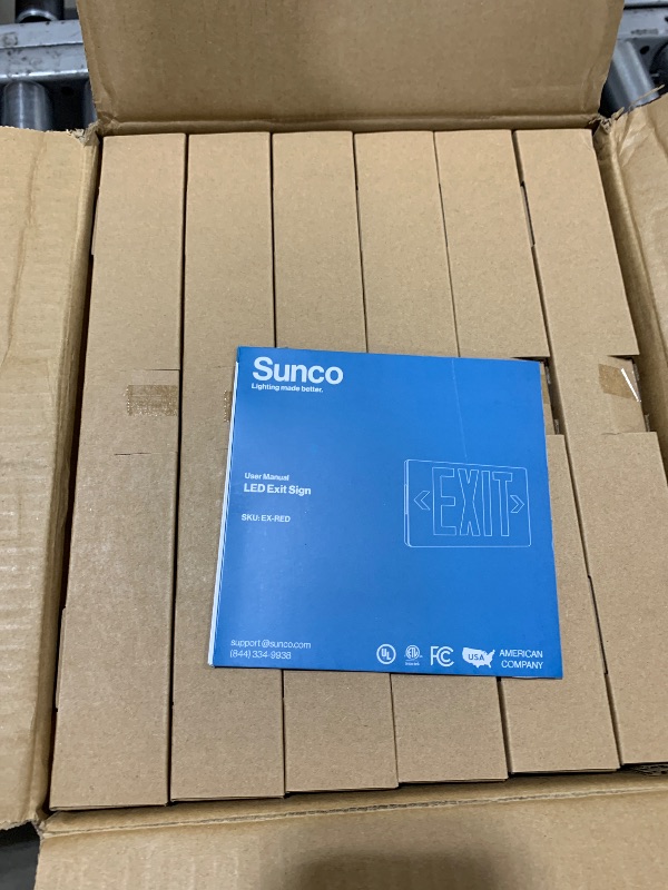 Photo 1 of Sunco 6 Pack LED Exit Sign with Emergency Light, Commercial Grade Double Sided Fire Exit Lights, Backup Battery, Illuminated Emergency Exit, 120-277V, Dual Mounting, UL 94V-0 Fire Resistant