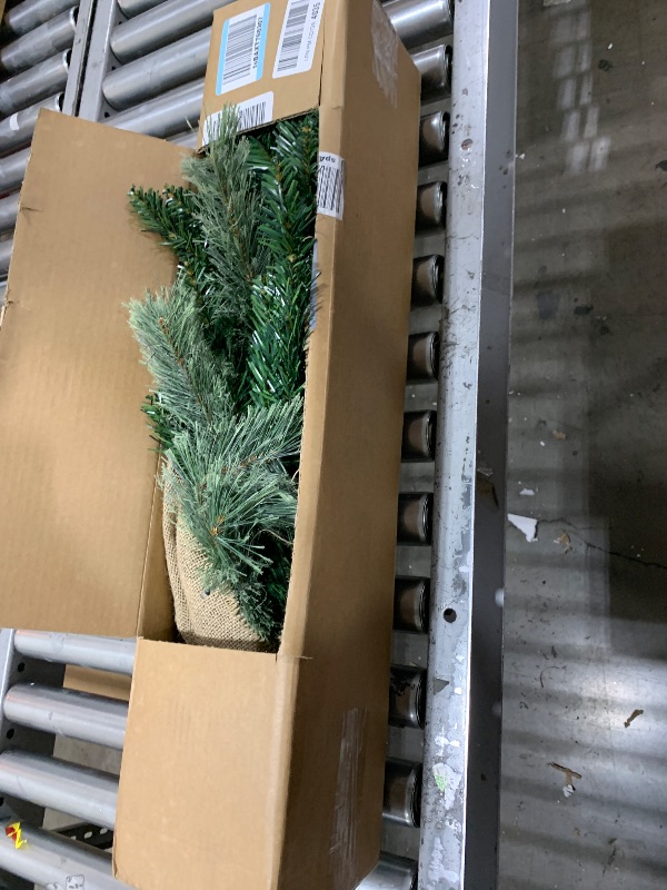 Photo 2 of 3ft Pre- Artificial Christmas Tree,100 PVC Branches Tips+20 Flowering Pine Needles+Burlap Wrapped Plastic Base,Battery Operated Green Xmas Tree for Tabletop or Desk