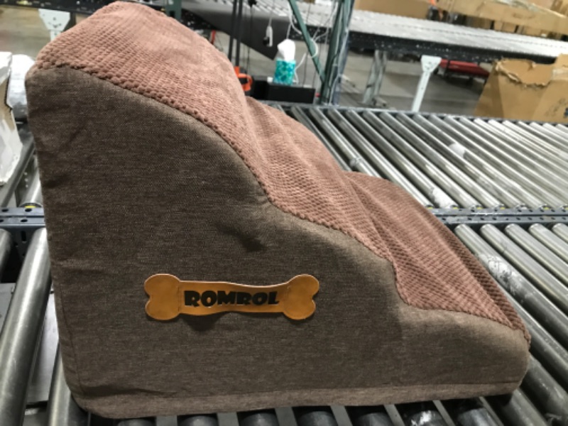 Photo 1 of Romrol Dog Stairs Ramp for Beds Couches, Extra Wide Pet Steps with Durable Non-Slip Waterproof Fabric Cover, Pets Slope Stairs, 3-Tiers,Coffee