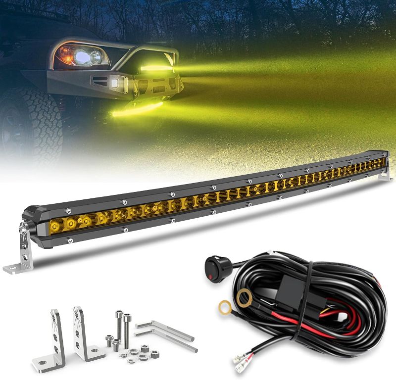 Photo 1 of BraveWAY 26IN Yellow Curved LED Light Bar Single Row 10,800LM Spot Flood Combo Beam Amber Fog Off-Road Light Bar for Truck Pickup ATV UTV SUV Ranger 4Runner-Enhance Visibility in Fog & Night Driving
