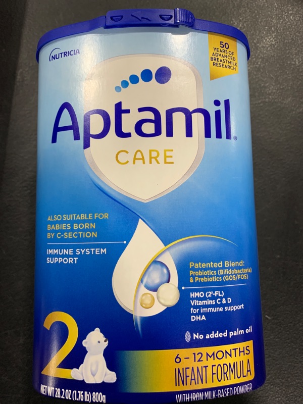 Photo 2 of Aptamil Care Stage 2, Milk Based Powder Infant Formula for 6+ Months, Also for C-section born babies, with DHA & ARA, Omega 3 & 6, Prebiotics, Contains No Palm Oil, 28.2 Ounces, Packaging May Vary