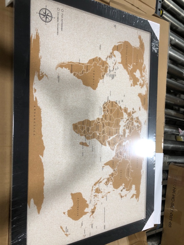 Photo 1 of AdventureScape Push Pin Travel Map - Large 30" x 20" World Map Pin Board with Premium Push Pins made from Cork Board - Gift Idea for Travelers, Partner, Young Adults, and Parents