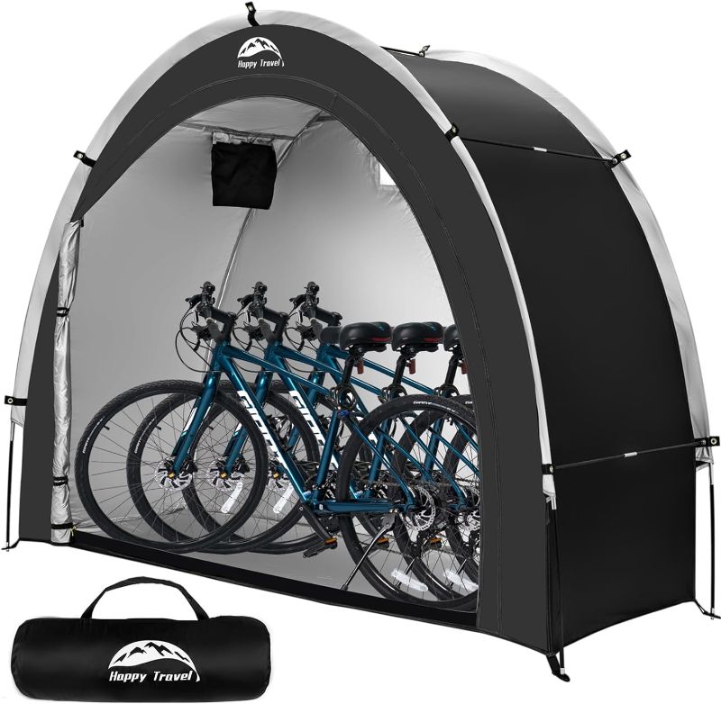 Photo 1 of Happy Travel Bike Storage Shed Tent,Outdoor Portable Bicycle Storage Sheds with 210D Oxford Fabric PU4000 Waterproof for 2/3/4/6/8 Bikes,Bike Covers Shelter for Motorcycle,Garden Tools,Toys,Lawn Mower
