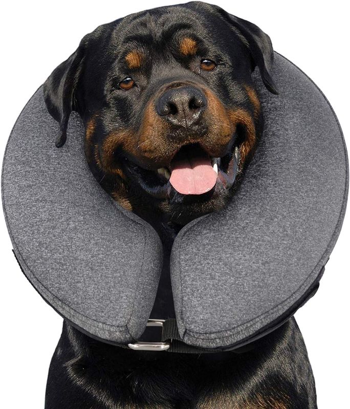 Photo 1 of MIDOG Dog Cone Collar, Inflatable Dog Neck Donut Collar Alternative After Surgery, Soft Protective Recovery Cone for Small Medium Large Dogs and Cats Puppies - Alternative E Collar (Gray, XL)
