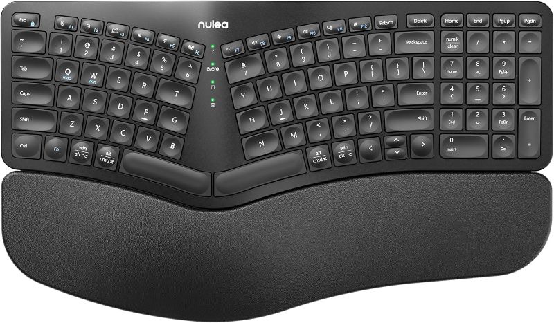 Photo 1 of Nulea RT05B Wireless Ergonomic Keyboard, Split Keyboard with Cushioned Wrist Rest, Bluetooth and USB Connectivity, USB-C Rechargeable, Compatible with Windows Mac
