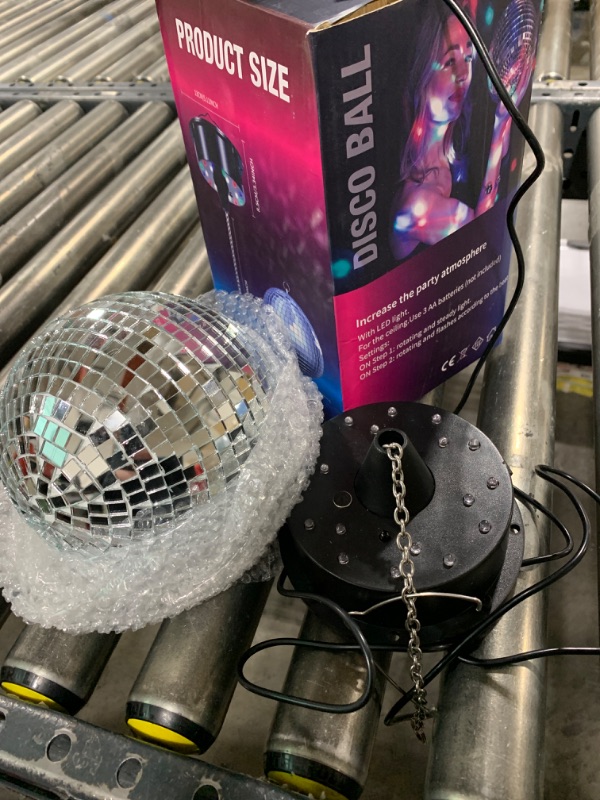 Photo 2 of 10 RPM Disco Ball with Motor and Mirror Ball — Plug/Battery Powered Disco Ball Light with 4 Color Lights,18 LED Beads and Mirror Ball, Christmas Party, Back to 70s Theme Party Supplies