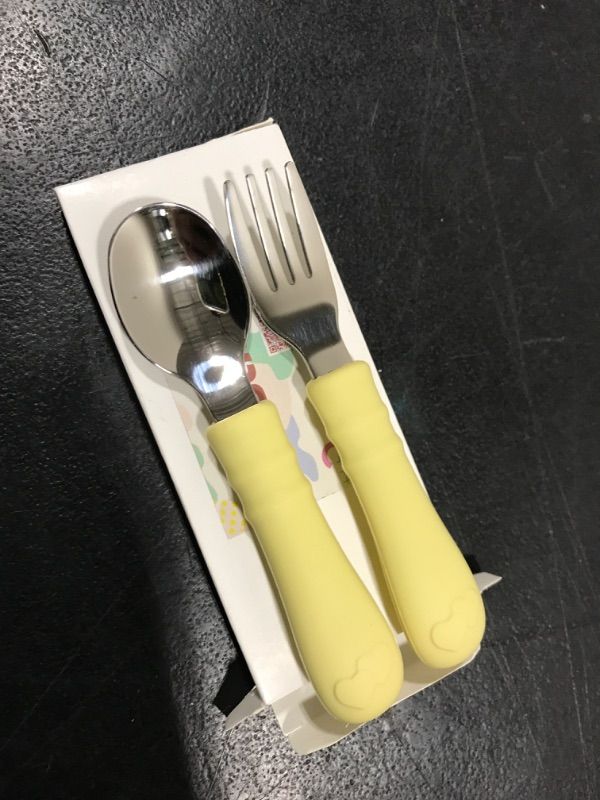 Photo 1 of HAKSEN Toddler Forks and Spoons, Kids Silverware with Silicone Handle, Perfect Length for Baby Spoons Self Feeding, Stainless Steel Cutlery
