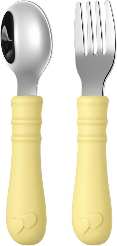 Photo 1 of HAKSEN Toddler Forks and Spoons, Kids Silverware with Silicone Handle, Perfect Length for Baby Spoons Self Feeding, Stainless Steel Cutlery
