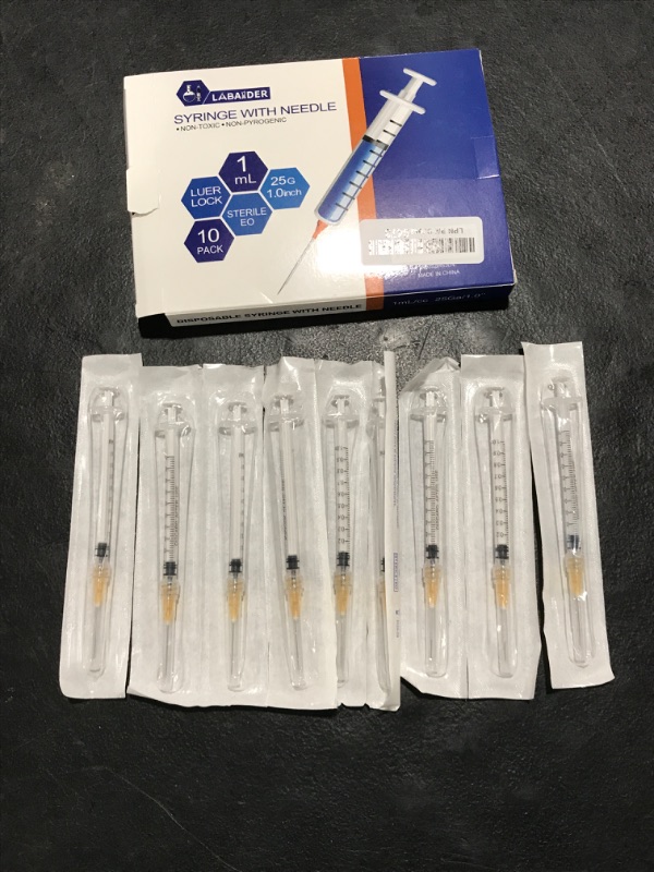 Photo 2 of 10 Pack 1ml Syringes with Needle - 25G, 1.0 inch Needle Luer Lock Syringe Individually Packaged