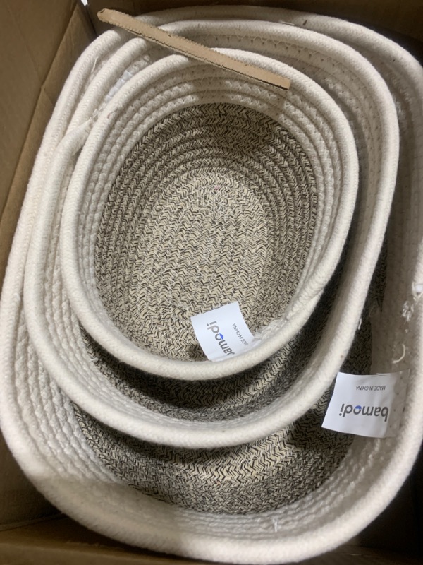 Photo 2 of LIBKEN Storage Baskets - Storage Bins for Shelves - Rope Baskets for Storage -Decorative Baskets - Set of 3 White and Desert Cotton Rope Baskets - Portable, Recyclable Rope Basket - Three Sizes