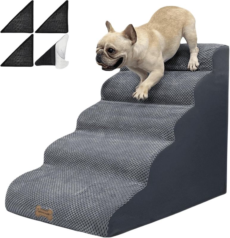 Photo 2 of Dog Stairs to high beds, 5 step dog stairs for 30 inches couch-bed, pet stairs for small old large dogs and cats, dog ramp climbing to 20-30 inch bed, Non-Slip balanced dog ramps for Indoor stairs,30D