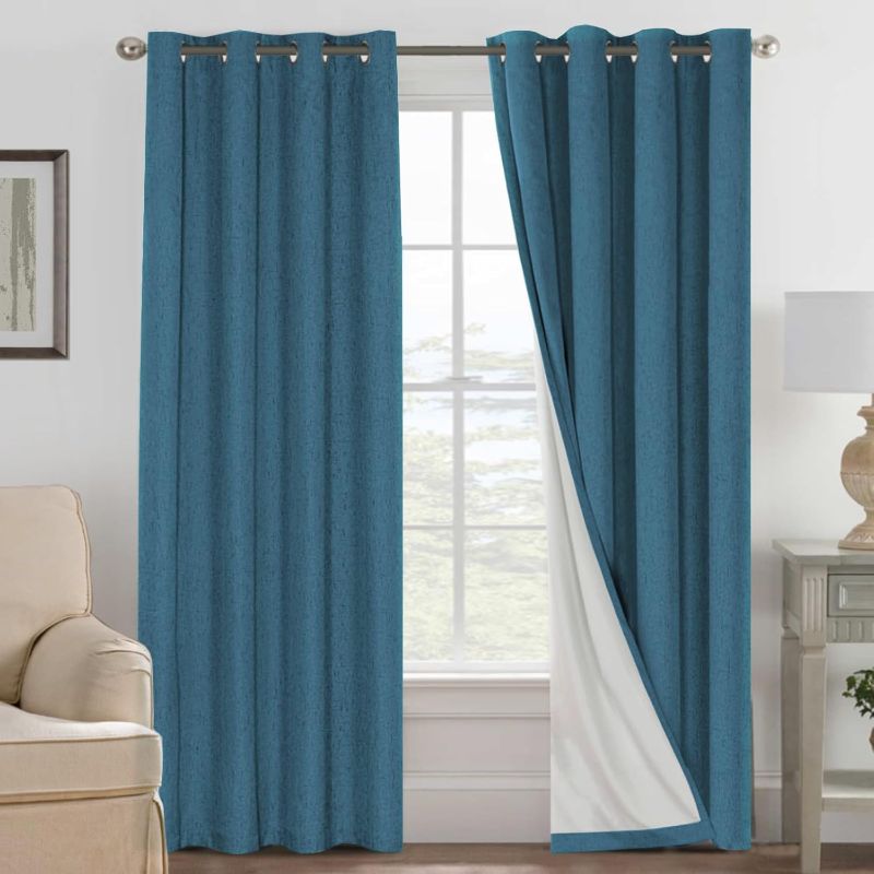 Photo 1 of H.VERSAILTEX 100% Blackout Curtains for Bedroom Thermal Insulated Linen Textured Curtains Heat and Full Light Blocking Drapes Living Room Curtains 2 Panel Sets, Blue Sapphire, 52x84 Inch