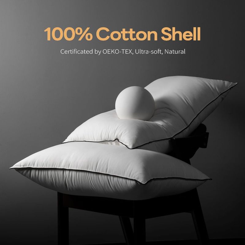 Photo 1 of Luxury Goose Down Pillow Queen Size, Bed Pillows with 750 Fill-Power, 480 Thread Count Cotton Shell, Soft Cloud Pillow for Bed Sleeping- 1 Pack, Queen Size (20" x 28")