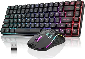 Photo 1 of RedThunder K84 Wireless Keyboard and Mouse Combo, Rainbow Backlit Rechargeable Battery, 75% Layout TKL Ultra Compact Gaming Keyboard & Lightweight 3200 DPI Honeycomb Optical Mouse 