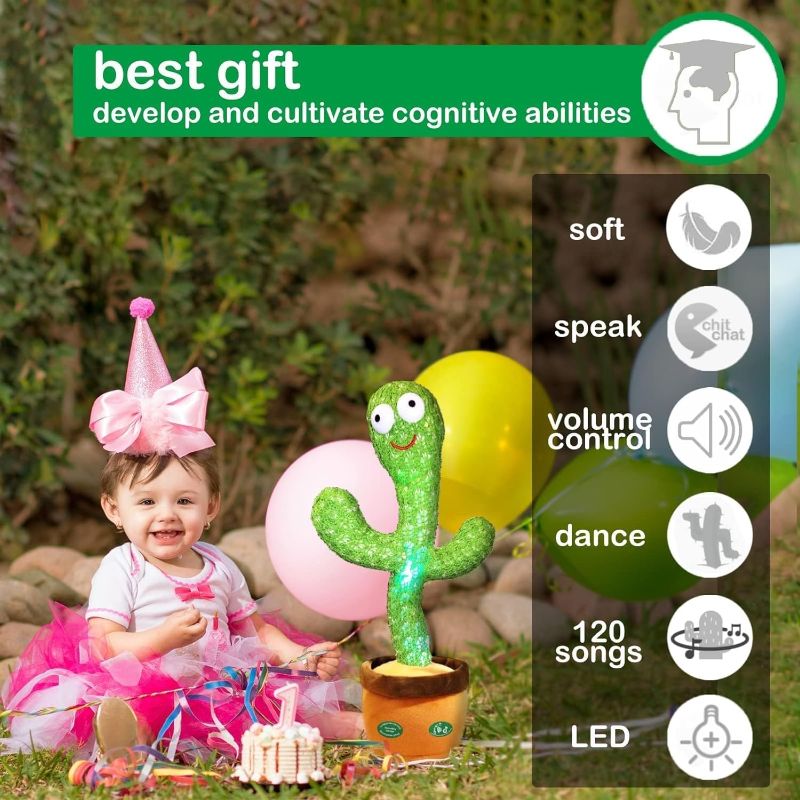 Photo 1 of Pbooo Dancing Talking Cactus Mimicking Toy,Talking Repeat Singing Sunny Cactus Toy 120 Pcs Songs for Baby 15S Record Your Sound Sing+Dancing+Recording+LED