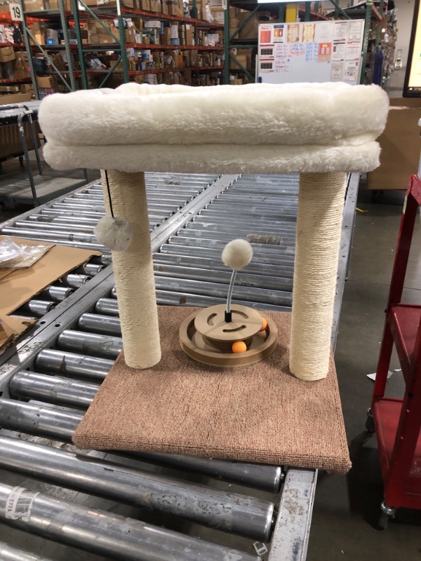 Photo 2 of Small Cat Tree Tower Scratching Post with Perch Bed for Indoor Cats and Kittens,Track Ball Hanging Ball Toy Self-Massage Brush Beige
