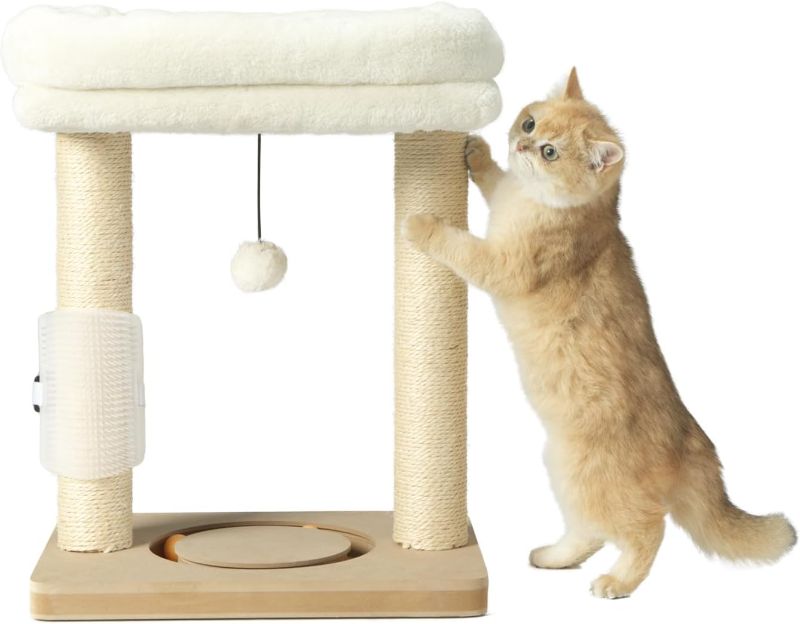 Photo 1 of Small Cat Tree Tower Scratching Post with Perch Bed for Indoor Cats and Kittens,Track Ball Hanging Ball Toy Self-Massage Brush Beige
