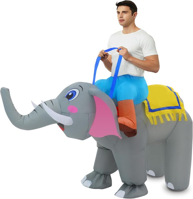 Photo 1 of Inflatable Costume for Adult Elephant Costume Halloween Blow Up Ride on Elephant Costumes Animals Suit for Men Women Cosplay Party