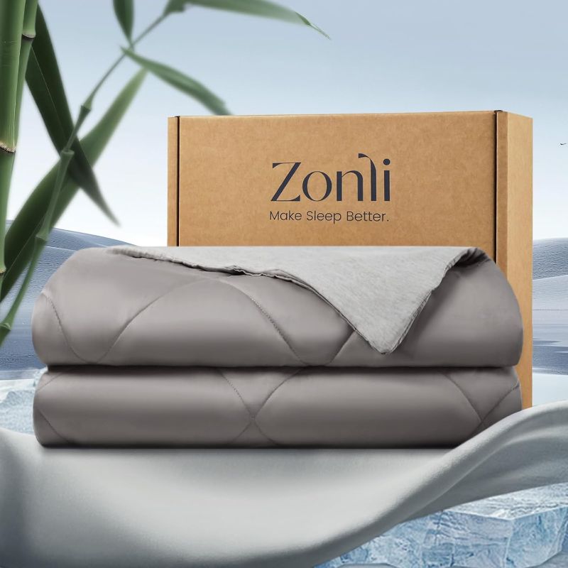 Photo 1 of ZonLi Z-Magic Cooling Comforter, Hypoallergenic Bamboo Viscose, Lightweight Breathable Soft Summer Blanket for Hot Sleepers, Quickly Cooling Quilt for Night Sweats, All-Season, Grey, Twin 60"x80"