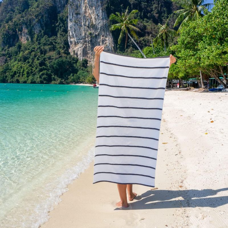 Photo 1 of Arkwright Las Rayas Striped Beach Towel - Pack of 9 - Soft Plush Quick Dry White Cotton Terry Towels Set for Pool, Swim, and Hot Tub, 480 GSM Thick & Absorbent, 30 x 60 in,