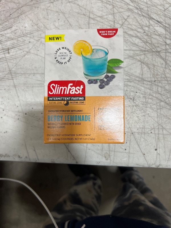 Photo 2 of SlimFast Intermittent Hydration Packets, Intermittent Fasting Electrolytes, Energy Powder Drink Mix, Caffeine from Natural Sources- Berry Lemonade (12 Count)