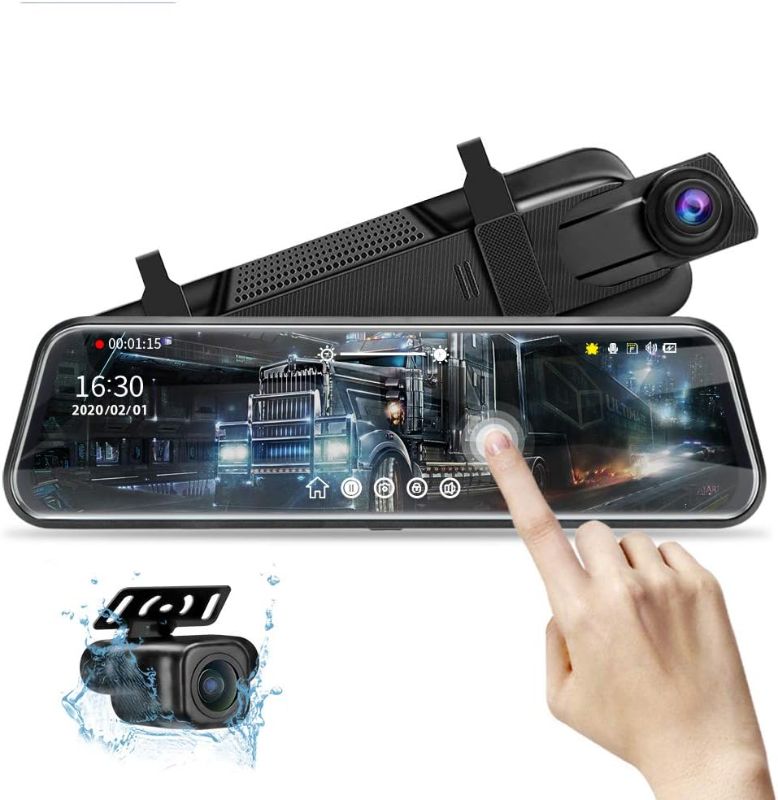 Photo 1 of 10'' Mirror Dash Cam Night Vision 1080P FHD Full Touch Screen Front and Rear View Backup Camera for Cars Loop Recording Streaming Media 170°Wide Angle Parking Assistance with 10 Meters Cable