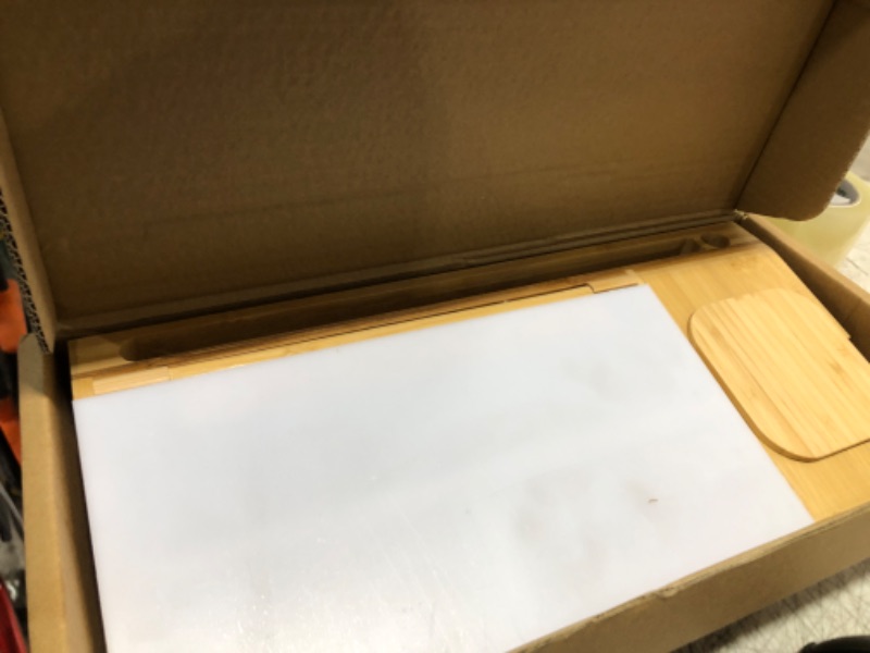 Photo 1 of Desktop Whiteboard with Wireless Charge, Desktop Dry Erase Whiteboard with 2 Markers, 1 Eraser, Desk Whiteboard with Bamboo Organizers for Home, School, Office Accessories