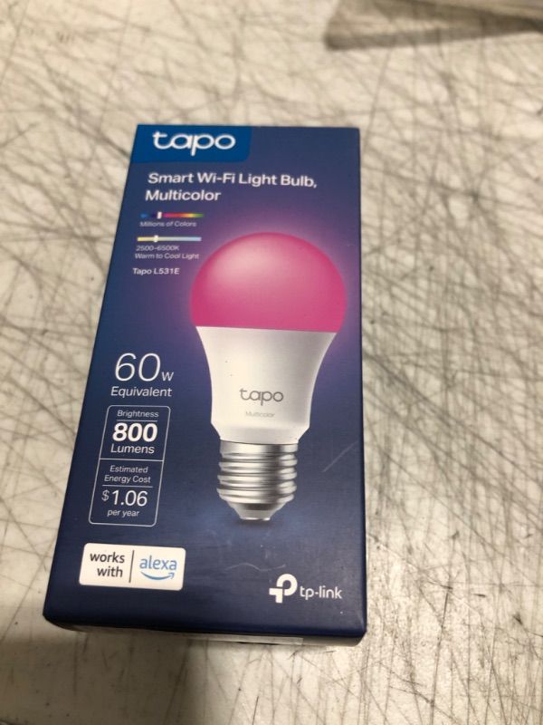 Photo 2 of Tapo TP-Link Smart Light Bulbs, 16M Colors RGBW, Dimmable, Alexa Frustration-Free Setup, A19, 60W Equivalent, 800LM CRI>90, 2.4GHz WiFi only L531E