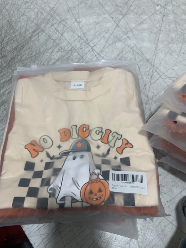 Photo 2 of Tinypainter Toddler Boy Halloween Outfit Short Sleeve Ghost/Pumpkin T-shirt Top+Casual Pants 2PCS Fall Clothes 18-24M