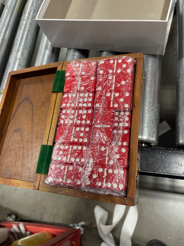 Photo 1 of Marion Double 9 Domino Set (55 Tiles) Jumbo Tournament Professional Size with Spinners in Dovetailed Sheesham Wood Box (Red)