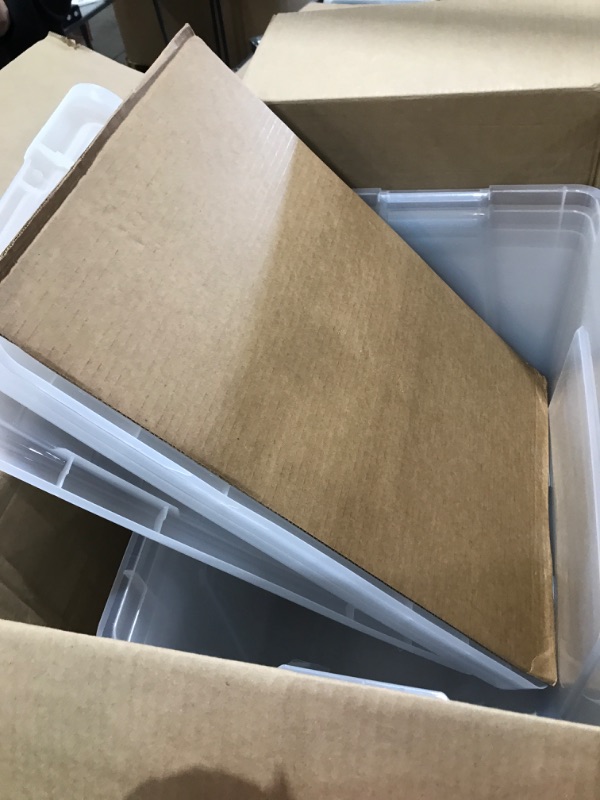 Photo 1 of IRIS USA 72 Qt Stackable Plastic Storage Bins with Lids, 4 Pack - BPA-Free, Made in USA - Discreet Organizing Solution, Latches, Durable Nestable Containers, Secure Pull Handle - Pearl