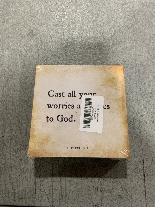 Photo 2 of 963RW Inspirational Bible Verse Cast All Your Worries And Cares To God Sign Wooden Box Desk Decor Rustic Scripture Wood Box for Home Office Decoration 5 x 5 Inches Christian Gift