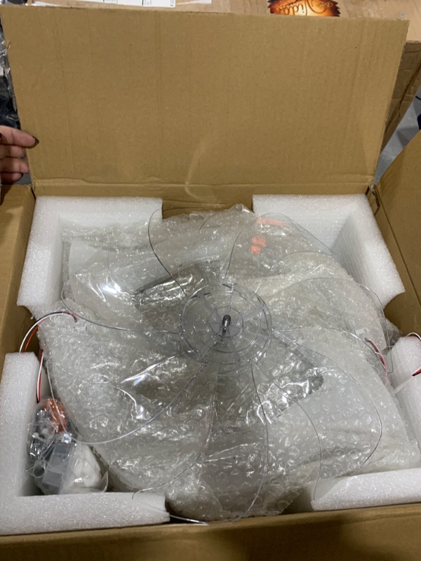 Photo 1 of haodengshi 35" White Ceiling Fan with Lights, Flower Ceiling Fan with Light Remote Control, 3 Light Color 6 Speeds Flush Mount Low Profile Ceiling Fan for Bedroom Kitchen