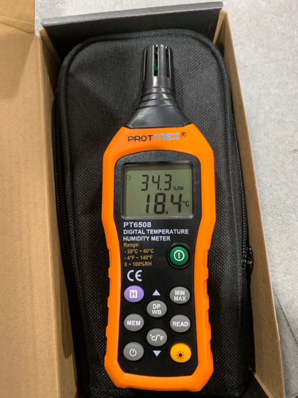 Photo 1 of Protmex Digital Temperature Humidity Meter, Thermometer Hygrometer with Ambient Dew Point and Wet Bulb Temperature Indoor and Outdoor, Data Logger with Min/Max Hold, LCD Backlight, PT6508