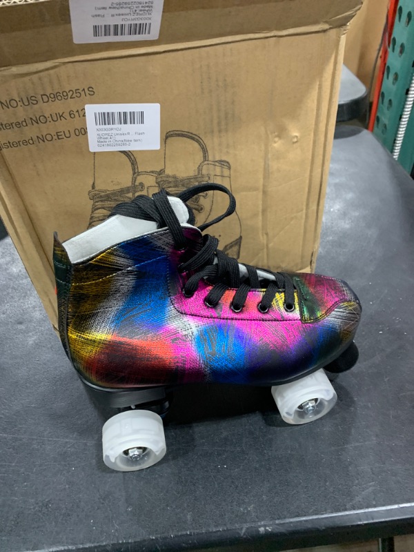 Photo 1 of SIZE 41 Unisex Roller Skates Double Row Four Wheels High-top Roller Skates Lightning Pattern for Beginners Womens Mens Boys and Girls (black with flash wheel, 41)