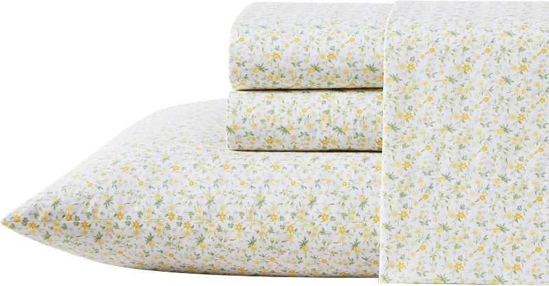 Photo 1 of (READ FULL POST) Laura Ashley - Twin Sheets, Cotton Percale Bedding Set, Lightweight & Breathable Home Decor, Dorm Room Essentials (Evie Yellow, Twin)