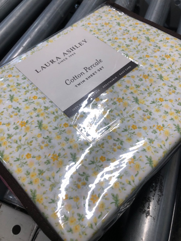 Photo 2 of (READ FULL POST) Laura Ashley - Twin Sheets, Cotton Percale Bedding Set, Lightweight & Breathable Home Decor, Dorm Room Essentials (Evie Yellow, Twin)